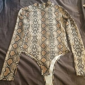 Snakeskin long sleeve mock neck bodysuit